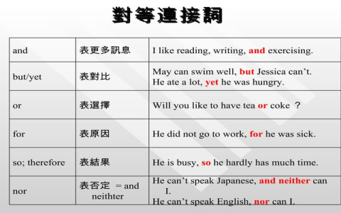 英文連接詞整理表 conjunctions 對等與從屬連接詞用法大全